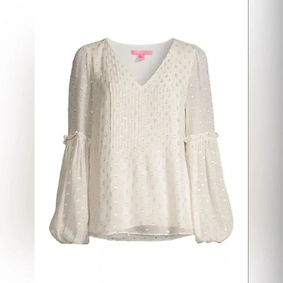 Lilly Pulitzer Size 4 Cleme Metallic-Dot Blouse - Picture 5 of 12